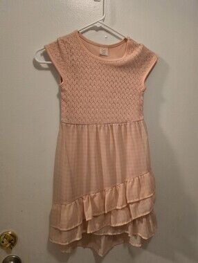 wonder nation Peach Lace & Ruffle Dress for Girls